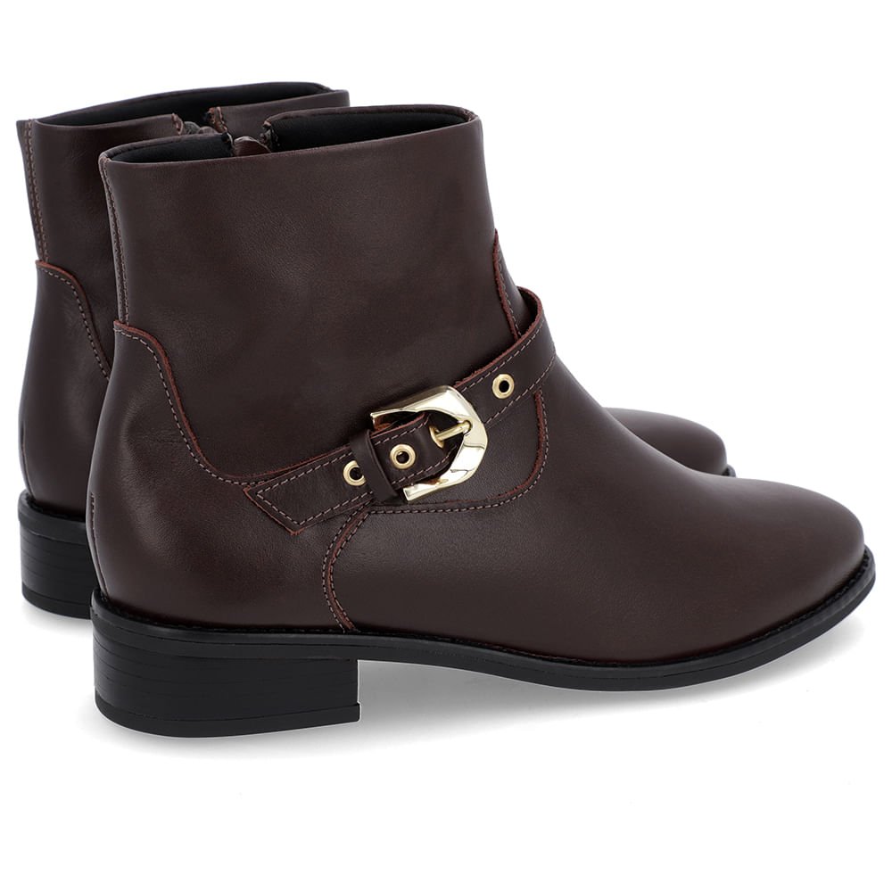 Bota Salto Bloco Marrom Couro Zíper Lateral Marrom 3