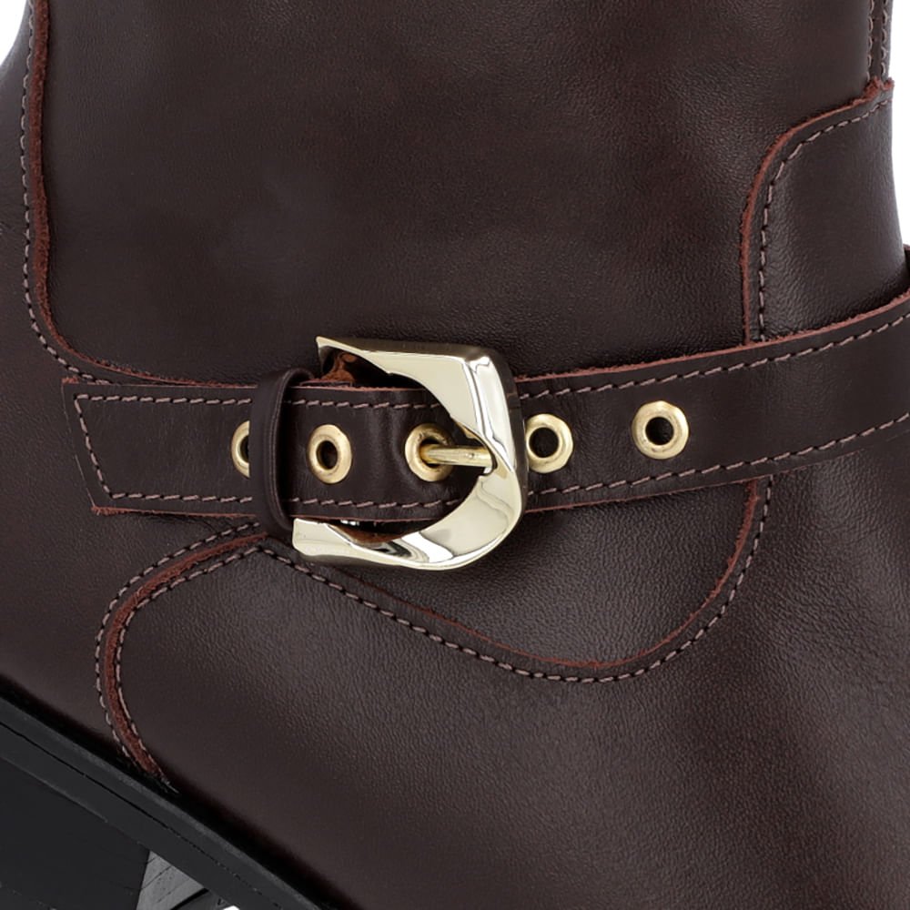 Bota Salto Bloco Marrom Couro Zíper Lateral Marrom 4
