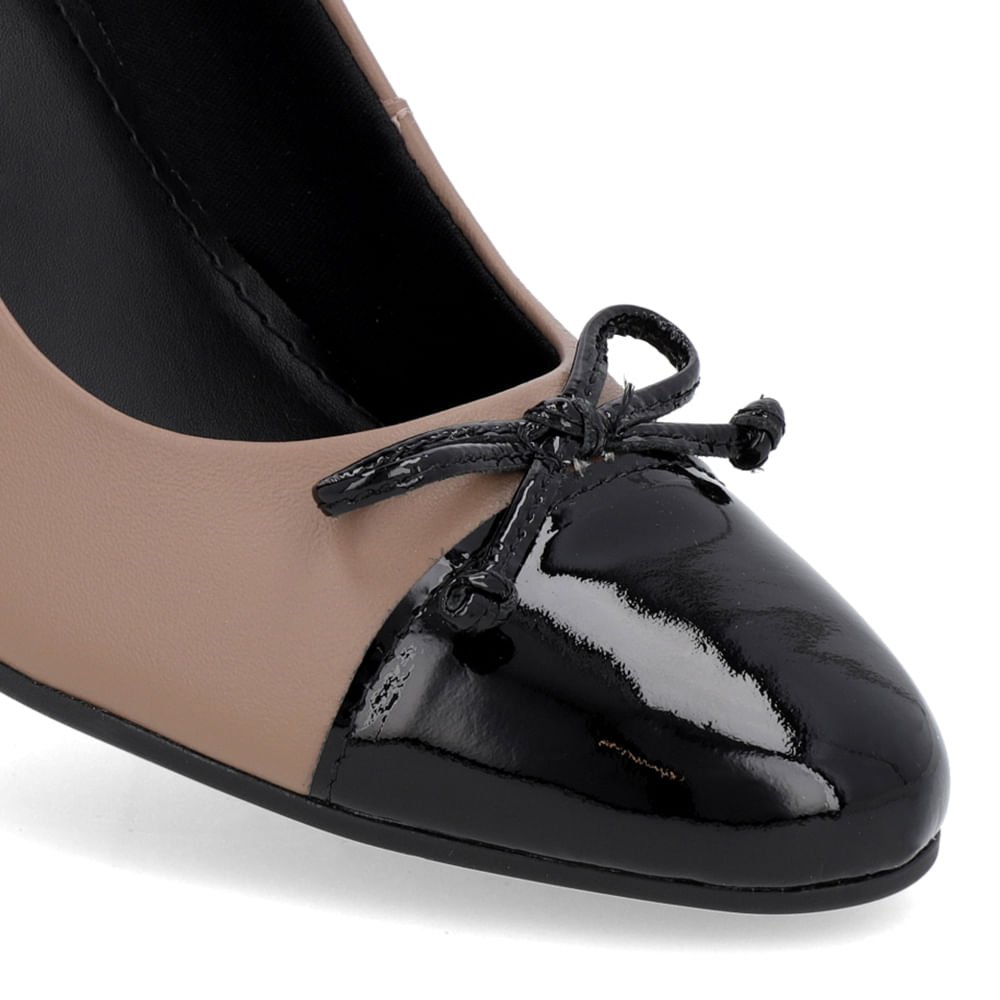 Scarpin Salto Bloco Couro Marrom Bico Verniz Marrom 4