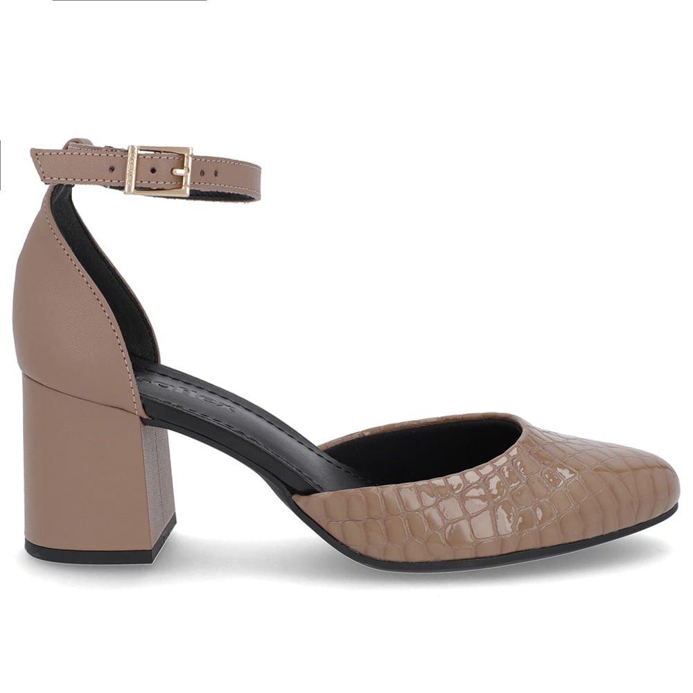 Sapato Boneca Salto Bloco Verniz Marrom