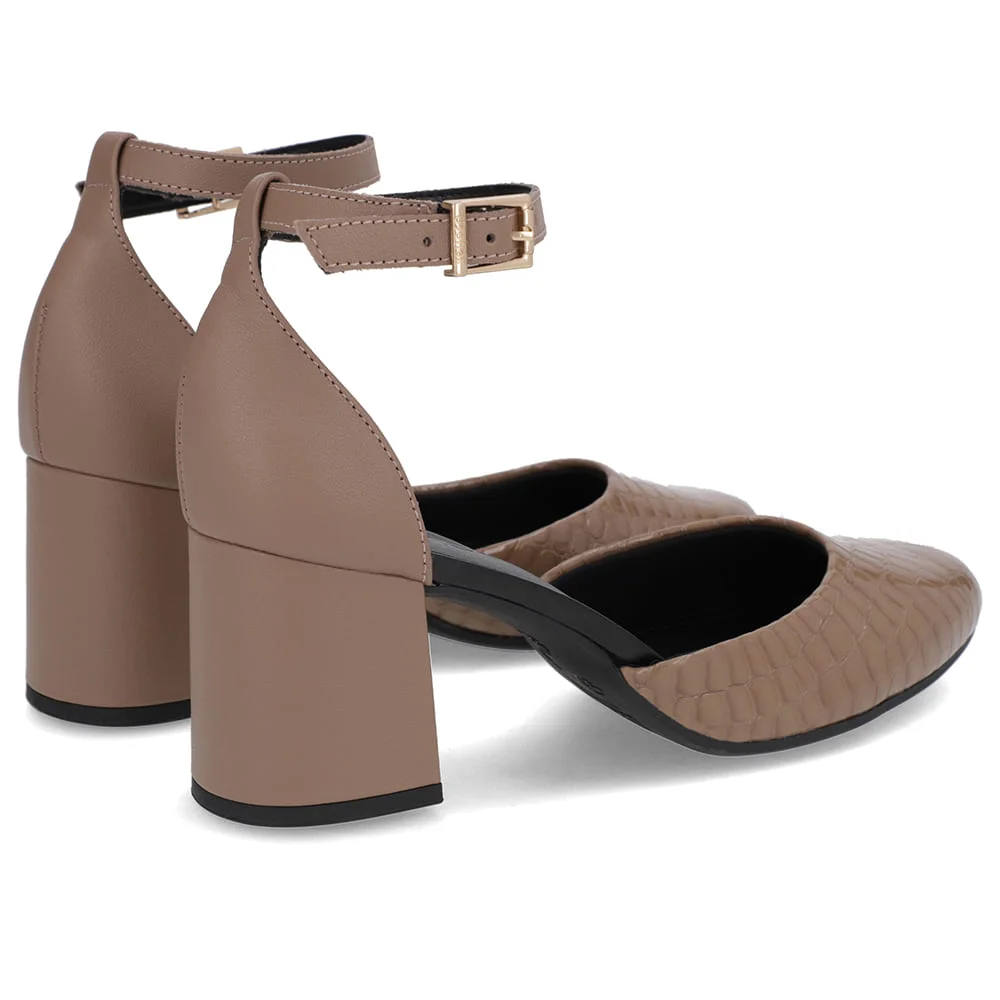 Sapato Boneca Salto Bloco Verniz Marrom Marrom 3