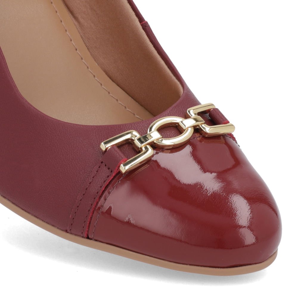Scarpin Salto Bloco Couro Vermelho Detalhe Verniz Bordô 4