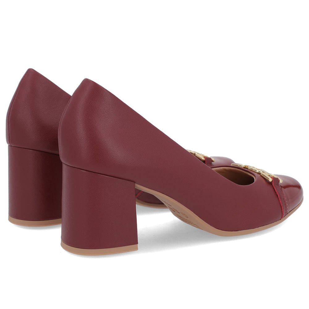 Scarpin Salto Bloco Couro Vermelho Detalhe Verniz Bordô 3