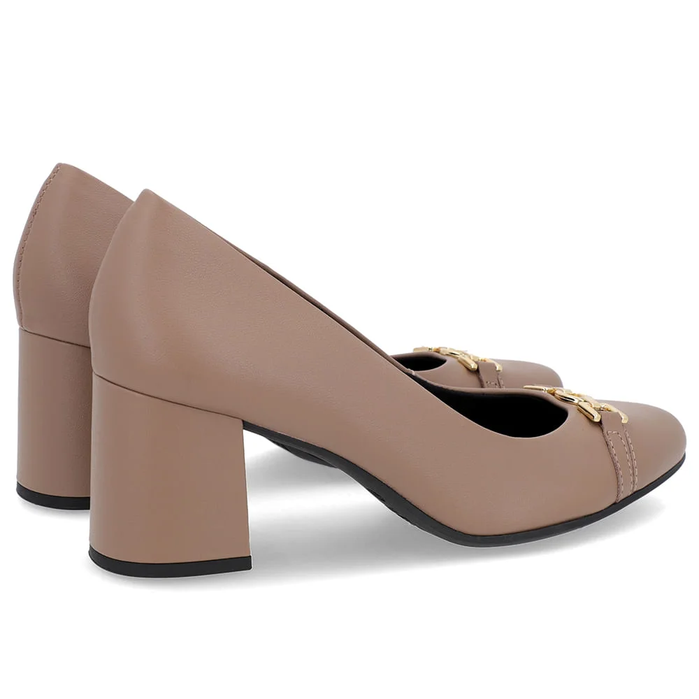 Scarpin Salto Bloco Couro Marrom Detalhe Verniz Marrom 3