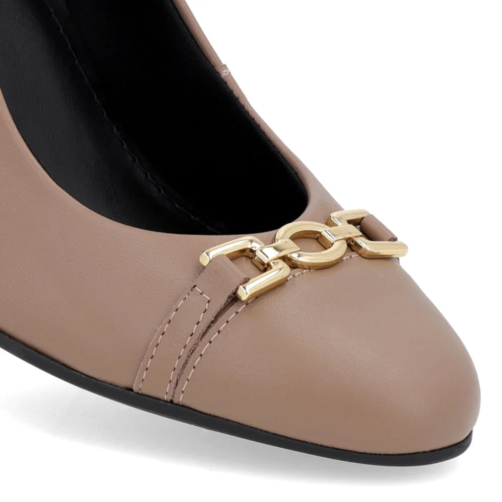 Scarpin Salto Bloco Couro Marrom Detalhe Verniz Marrom 4
