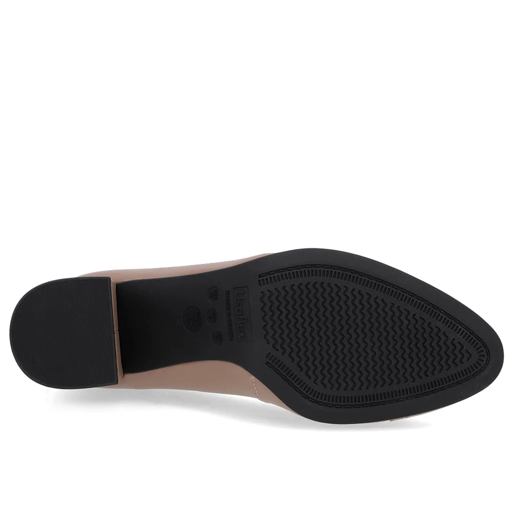 Scarpin Salto Bloco Couro Marrom Detalhe Verniz Marrom 5