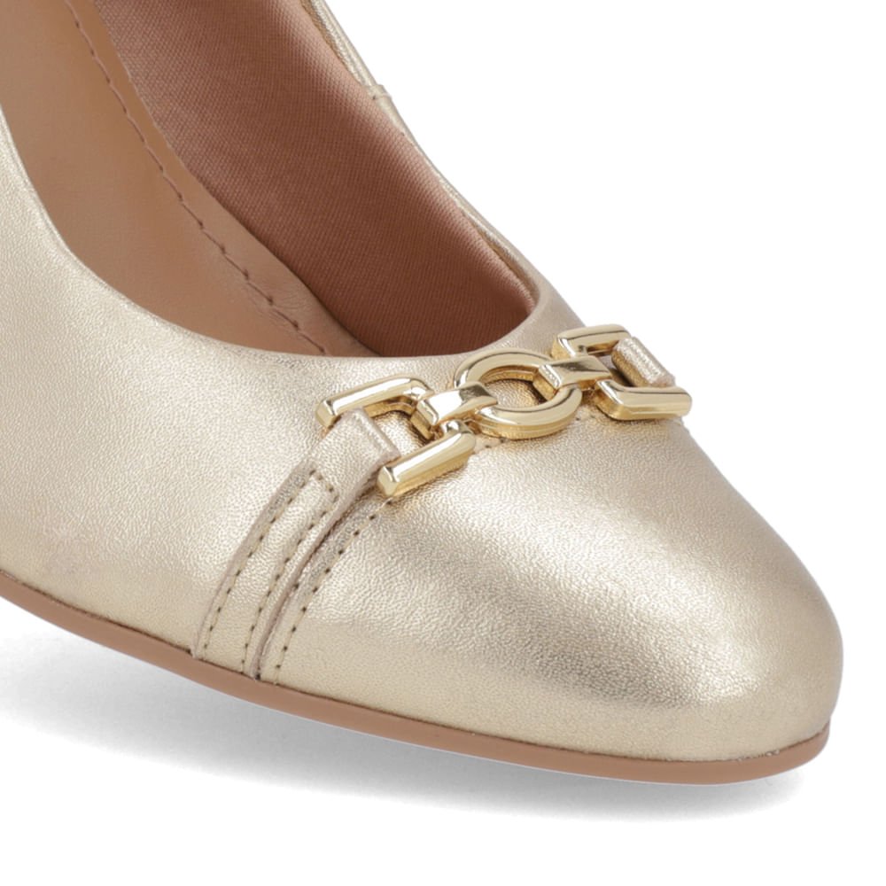 Scarpin Salto Bloco Couro Dourado Dourado 4