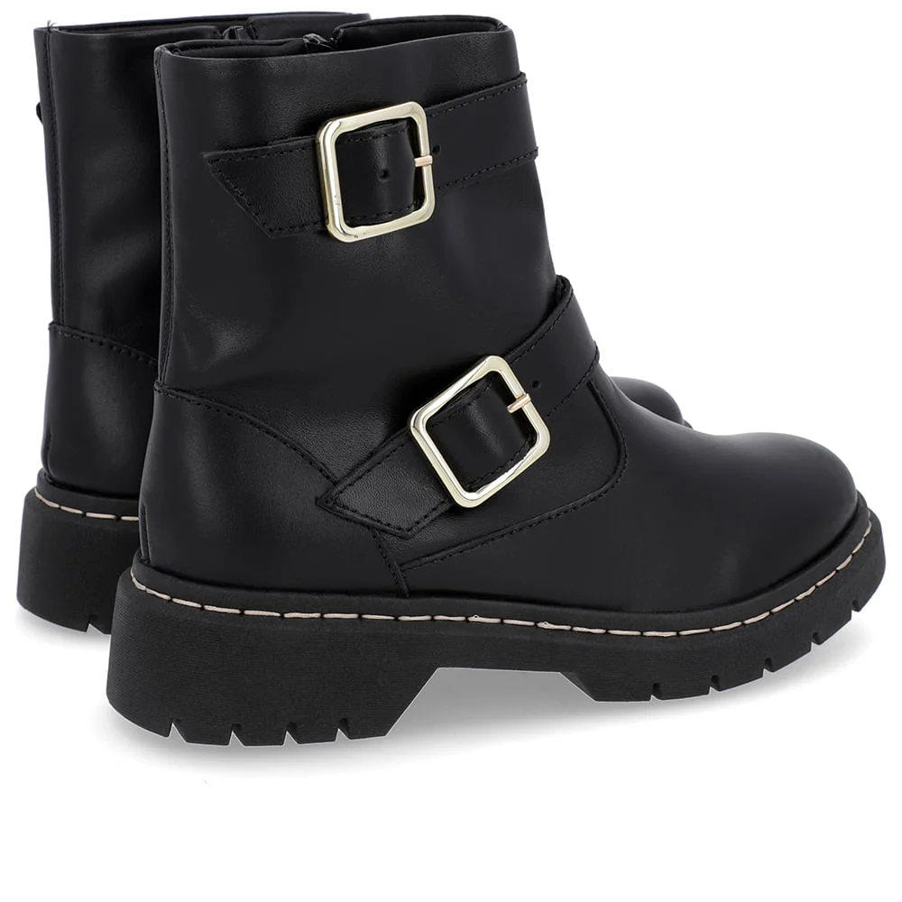 Bota Salto Plataforma Preta Couro Duas Fivelas Preto 3