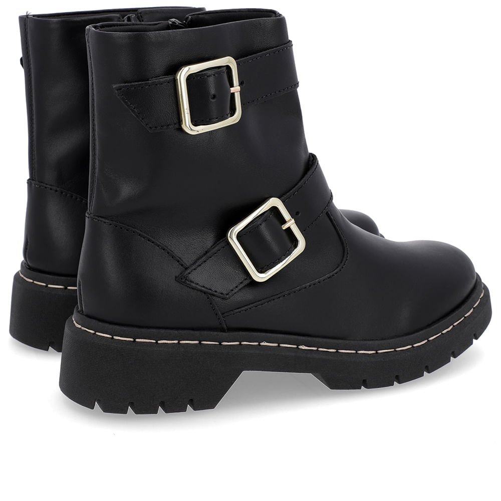 Bota Salto Plataforma Preta Couro Duas Fivelas Preto 3