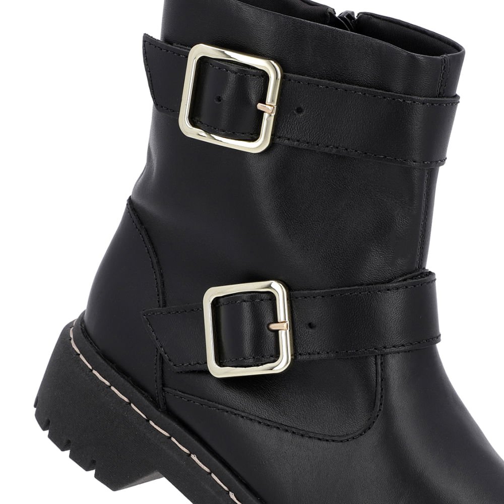 Bota Salto Plataforma Preta Couro Duas Fivelas Preto 4