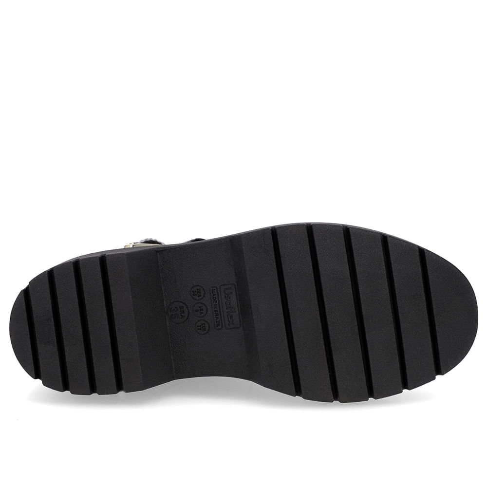 Bota Salto Plataforma Preta Couro Duas Fivelas Preto 5