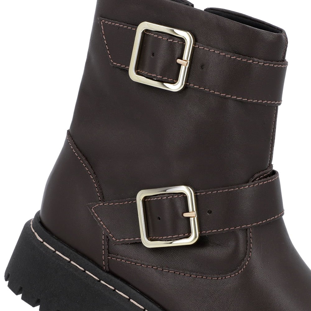 Bota Salto Plataforma Marrom Couro Duas Fivelas Marrom 4