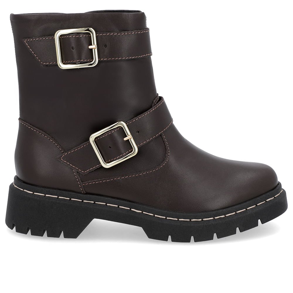 Bota Salto Plataforma Marrom Couro Duas Fivelas Marrom 1