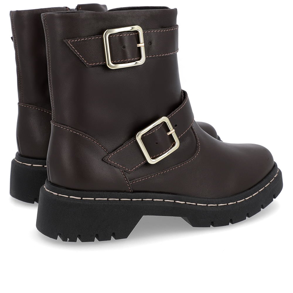 Bota Salto Plataforma Marrom Couro Duas Fivelas Marrom 3