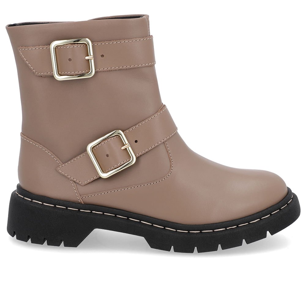 Bota Salto Plataforma Marrom Couro Duas Fivelas