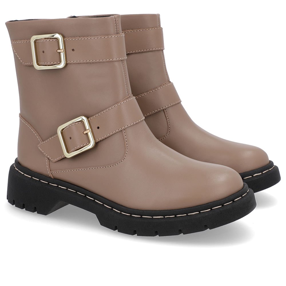 Bota Salto Plataforma Marrom Couro Duas Fivelas Marrom 2