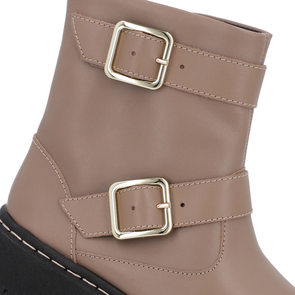Bota Salto Plataforma Marrom Couro Duas Fivelas Marrom 4