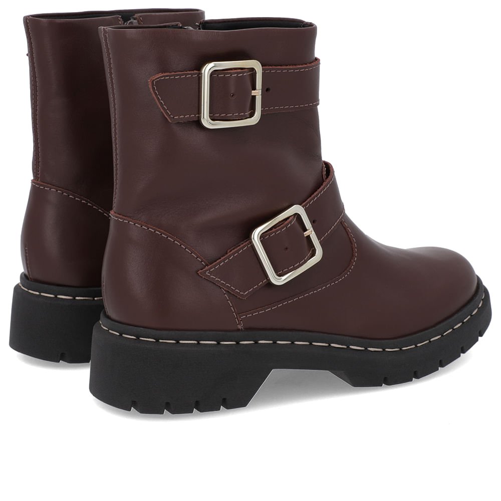 Bota Salto Plataforma Marrom Couro Duas Fivelas Marrom 3