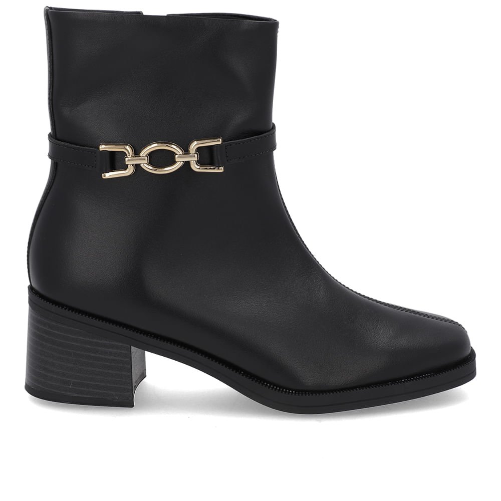 Bota Bico Quadrado Preta Couro Fivela Preto 1