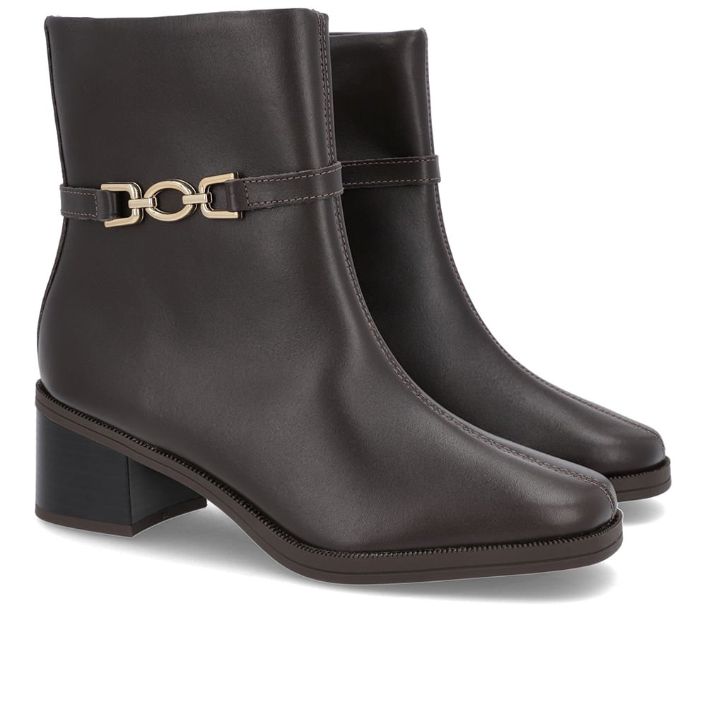Bota Bico Quadrado Marrom Couro Fivela Marrom 2