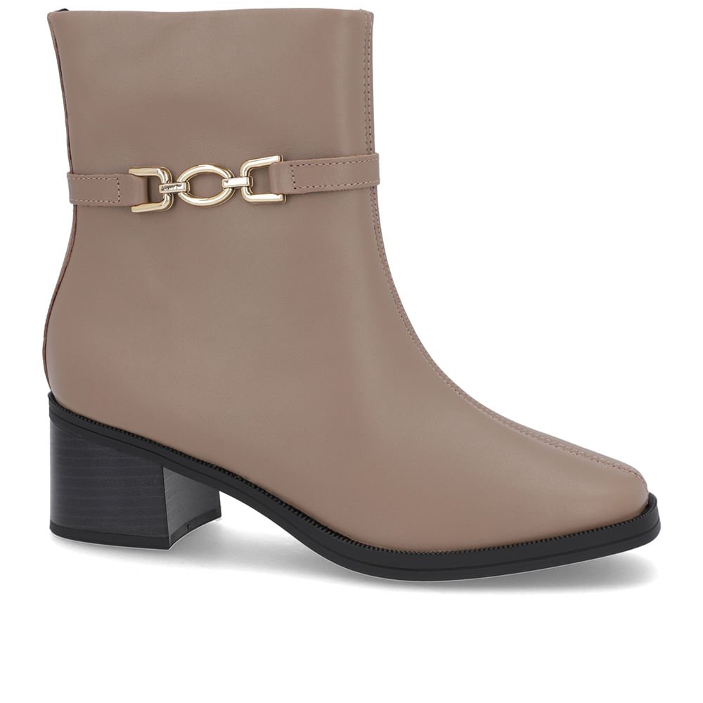 Bota Bico Quadrado Marrom Claro Couro Fivela