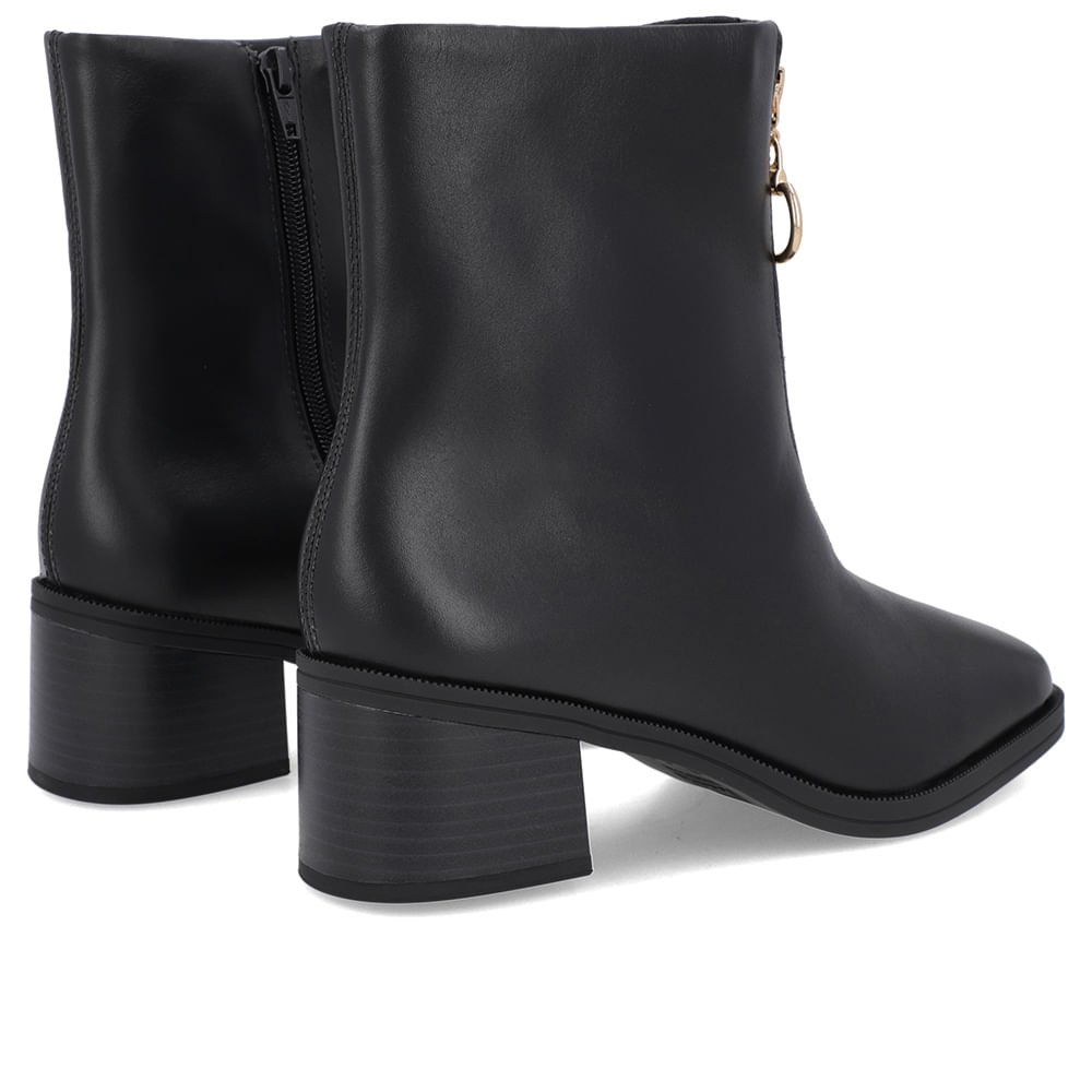 Bota Bico Quadrado Preta Couro Zíper Frontal Preto 3