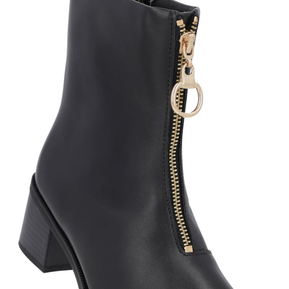 Bota Bico Quadrado Preta Couro Zíper Frontal Preto 4