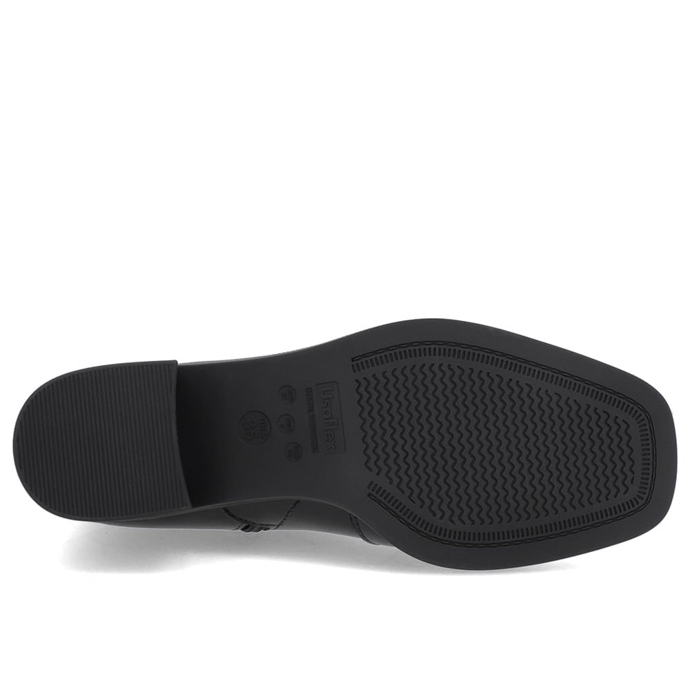 Bota Bico Quadrado Preta Couro Zíper Frontal Preto 5