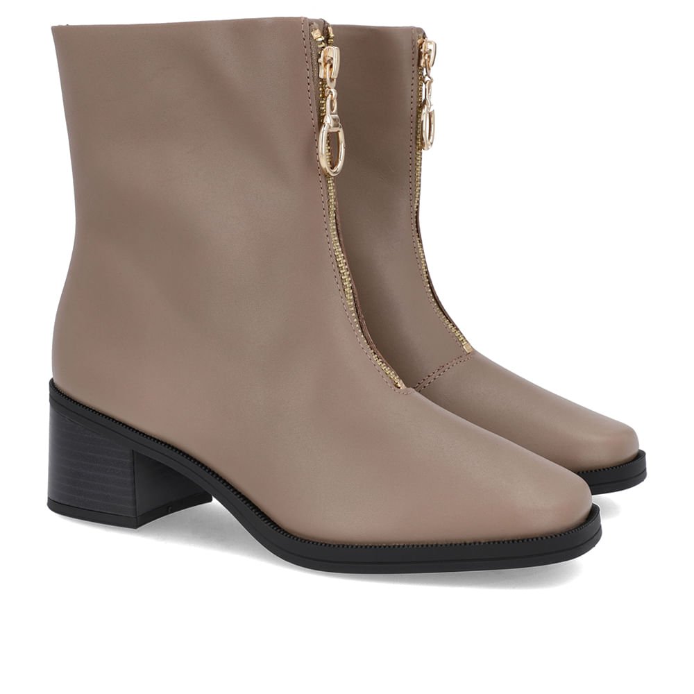 Bota Bico Quadrado Marrom Clara Couro Zíper Frontal Marrom 2
