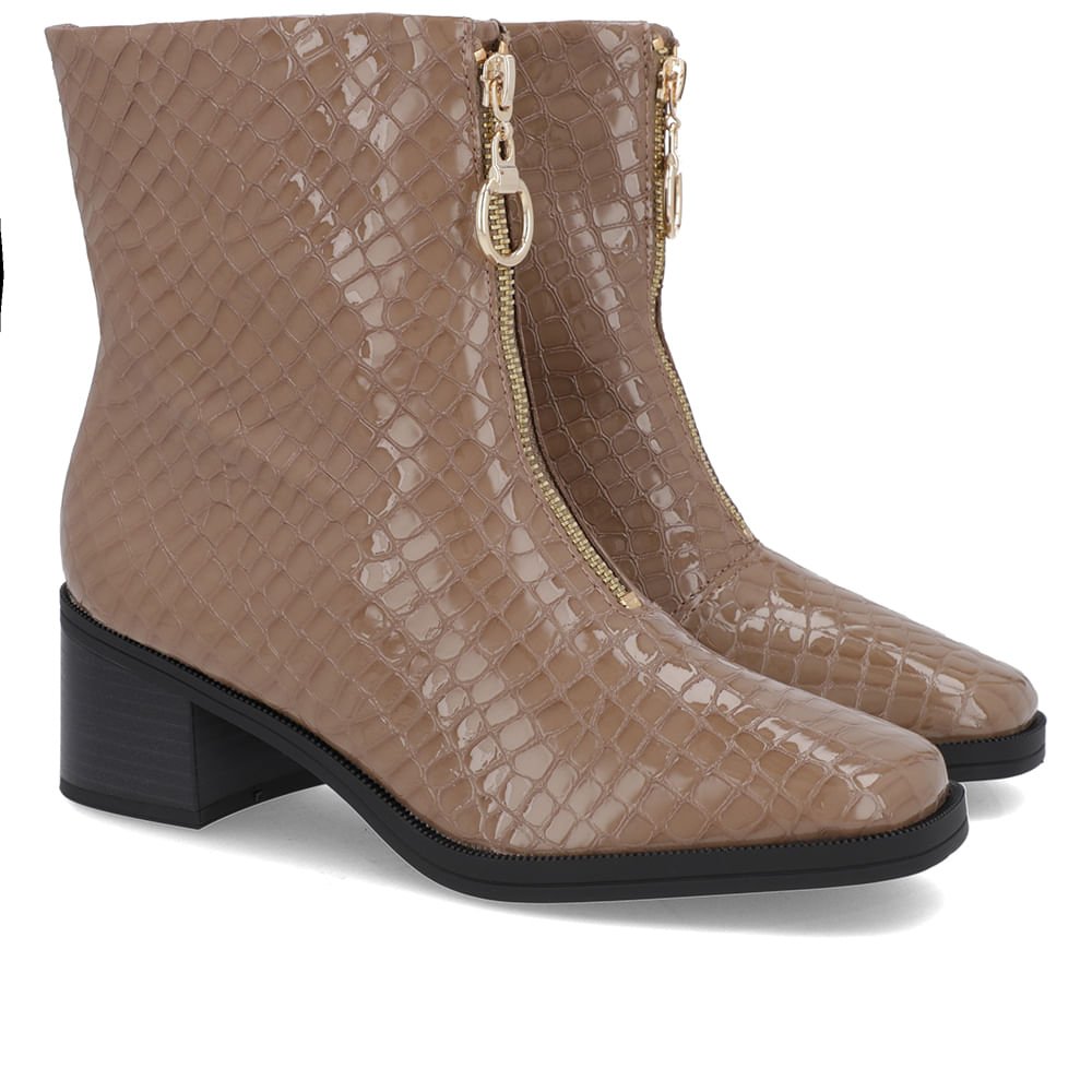 Bota Bico Quadrado Marrom Clara Verniz Zíper Frontal Marrom 2