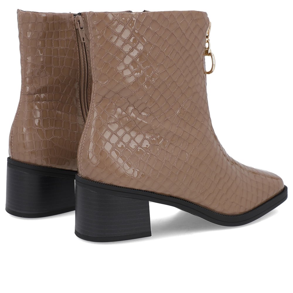 Bota Bico Quadrado Marrom Clara Verniz Zíper Frontal Marrom 3