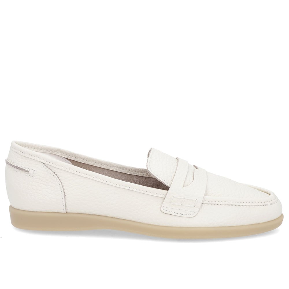 Loafer Casual Branco Marfim Claro Couro Tira
