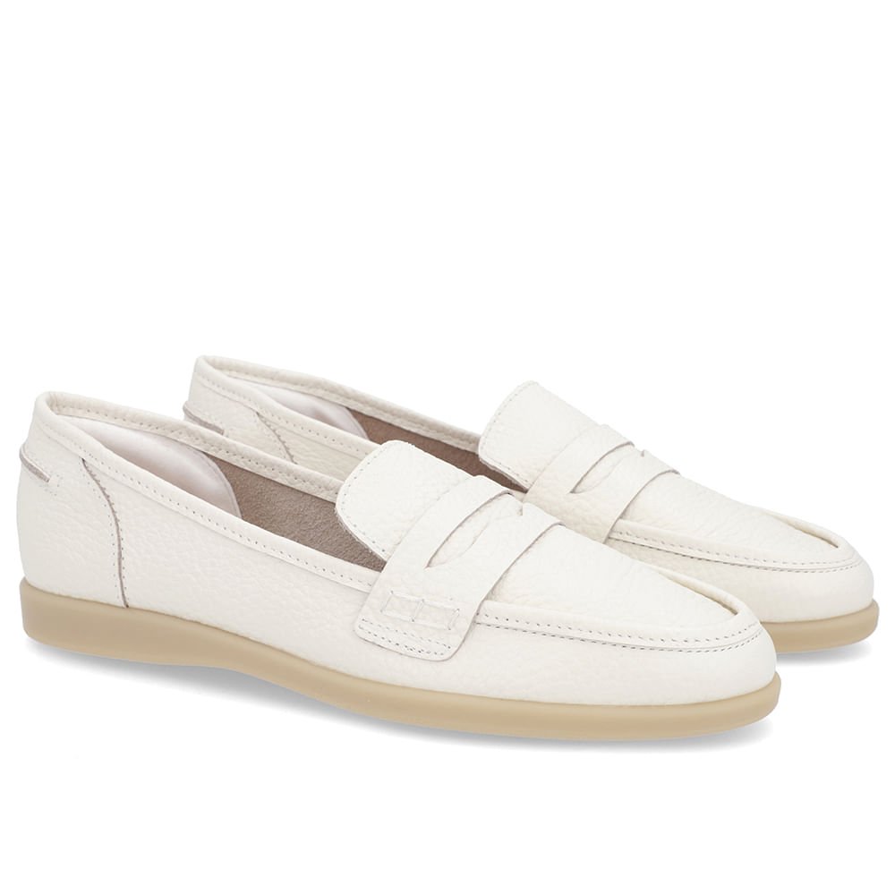 Loafer Casual Branco Marfim Claro Couro Tira Branco 2