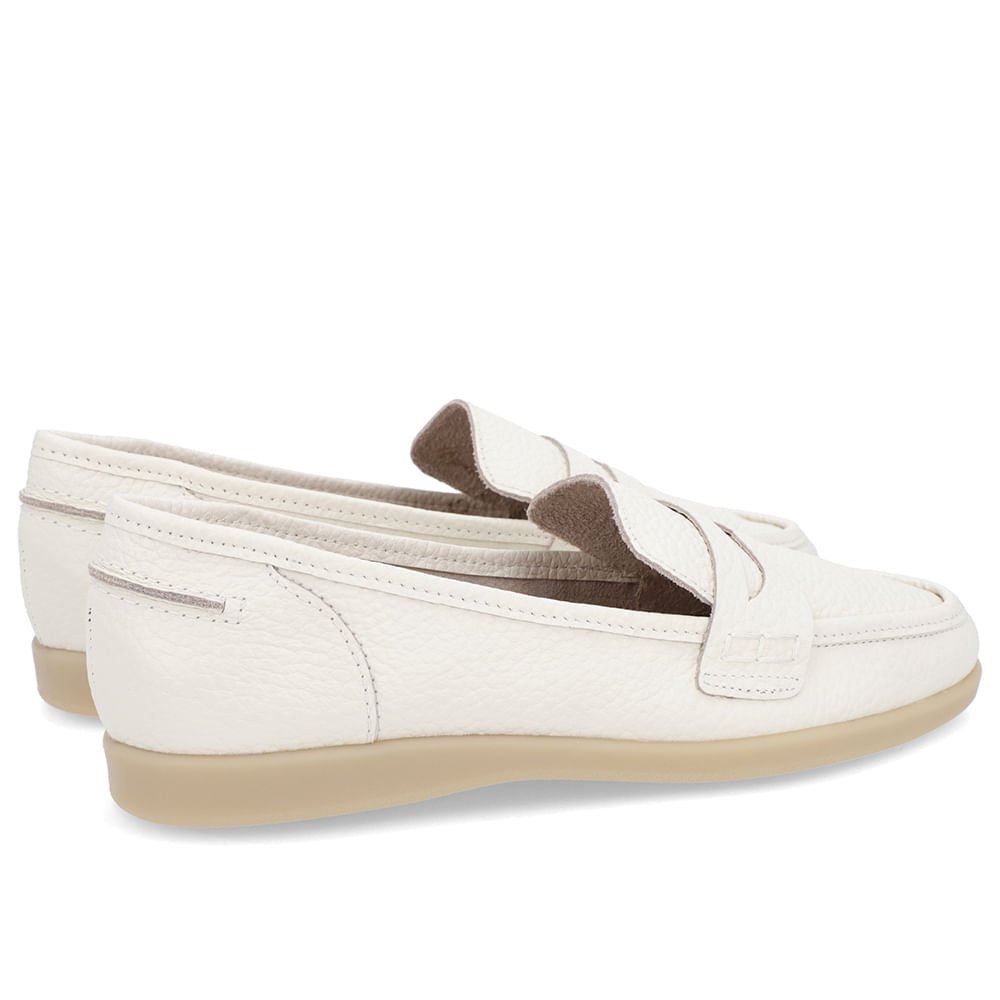 Loafer Casual Branco Marfim Claro Couro Tira Branco 3
