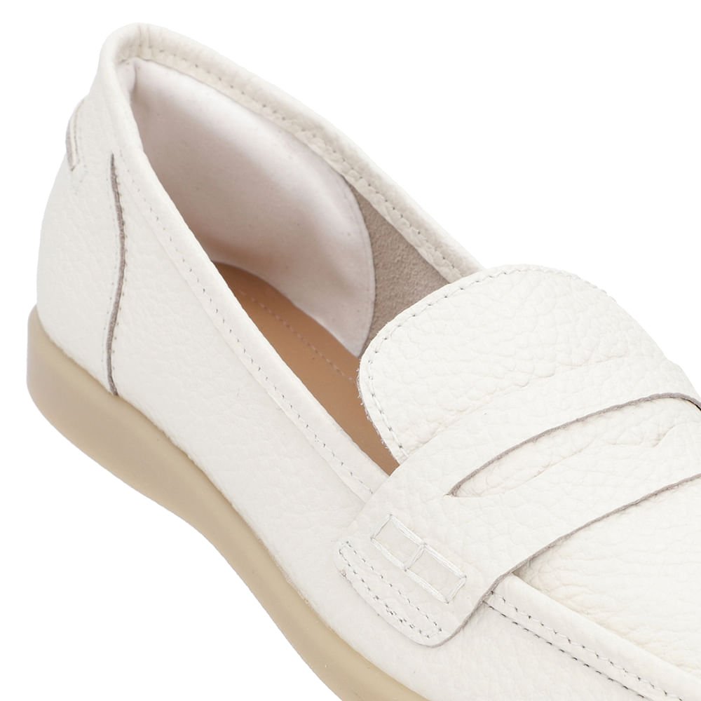 Loafer Casual Branco Marfim Claro Couro Tira Branco 4