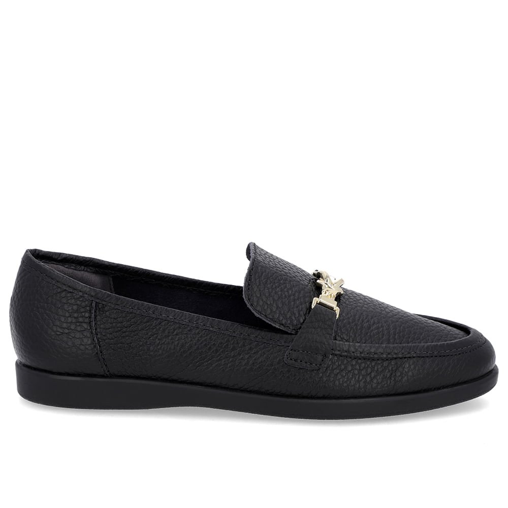 Loafer Casual Preto Couro Tira