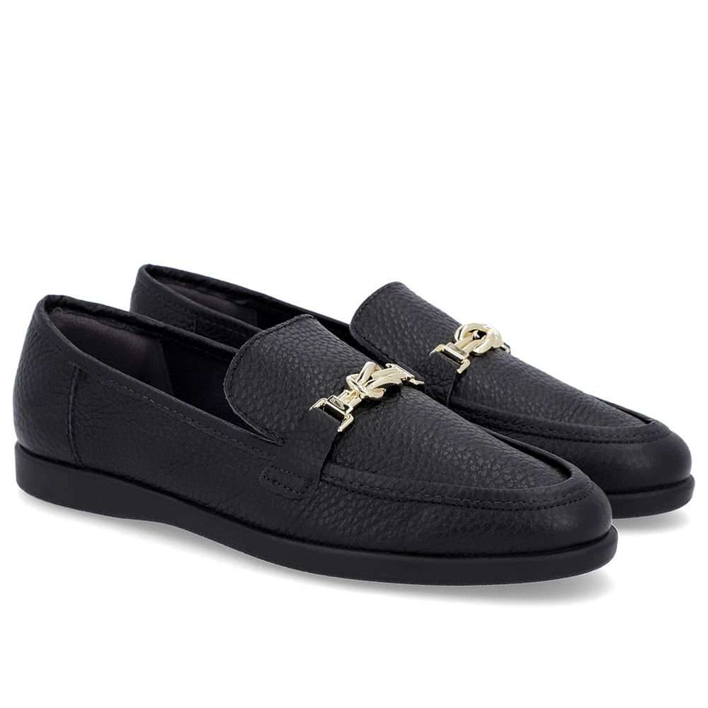 Loafer Casual Preto Couro Tira Preto 2