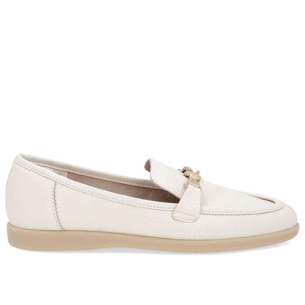 Loafer Casual Branco Marfim Couro Tira