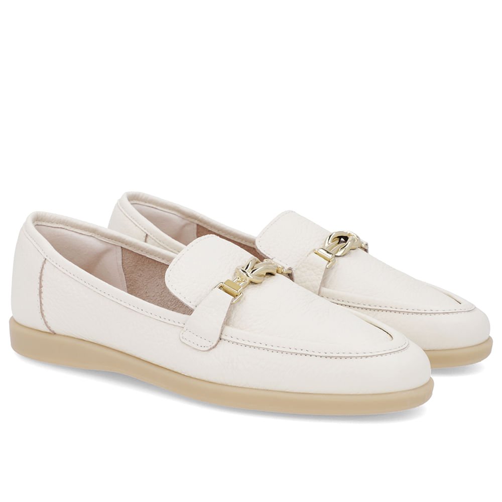 Loafer Casual Branco Marfim Couro Tira Branco 2