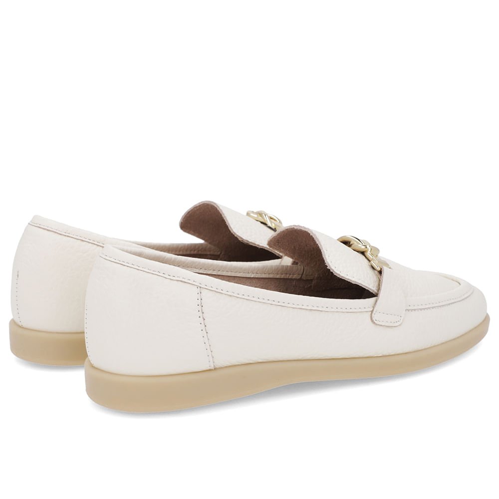 Loafer Casual Branco Marfim Couro Tira Branco 3