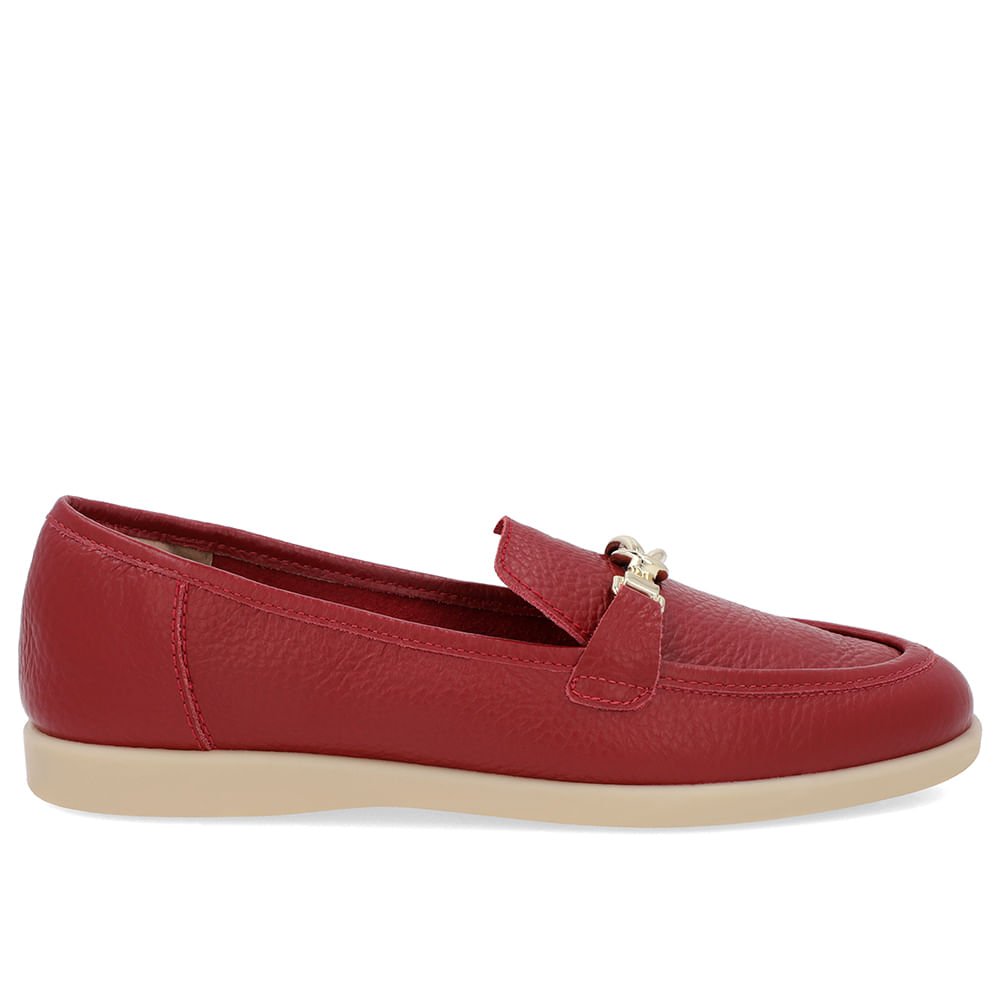 Loafer Casual Vermelho Couro Tira