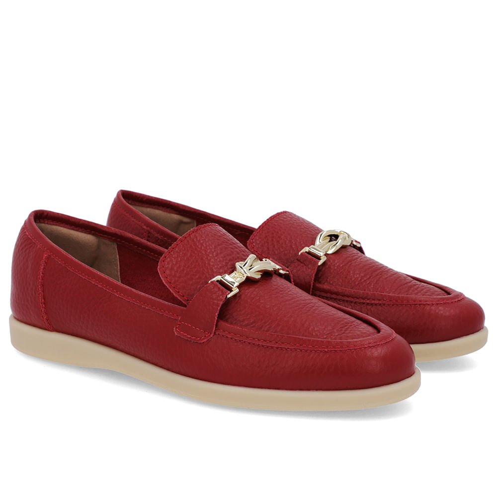 Loafer Casual Vermelho Couro Tira Vermelho 2