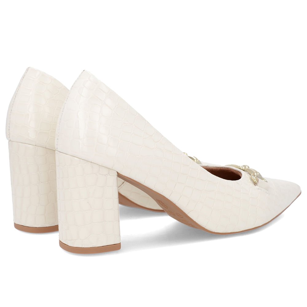 Scarpin Salto Bloco Verniz Branco Marfim Bridão Bico Fino Branco 3