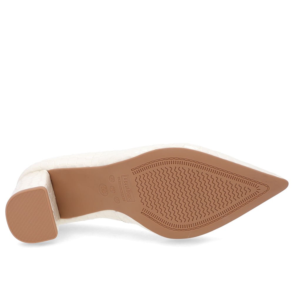 Scarpin Salto Bloco Verniz Branco Marfim Bridão Bico Fino Branco 5