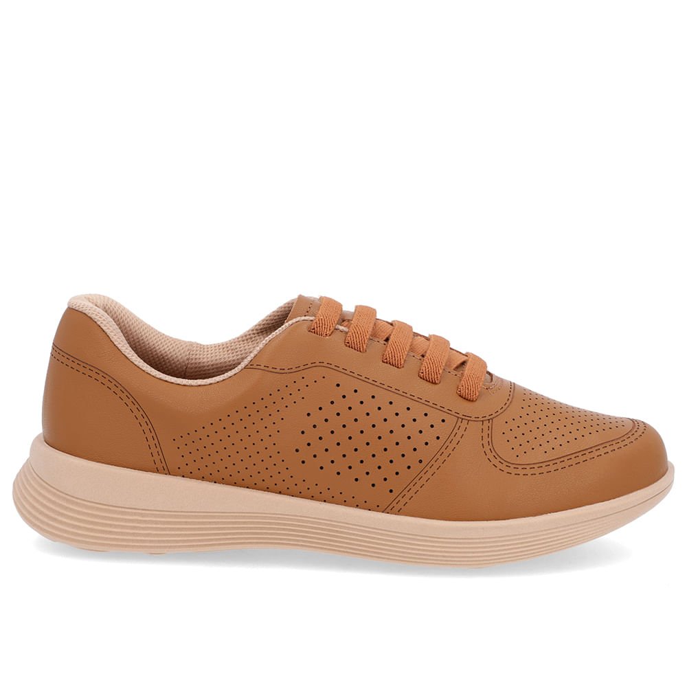 Tênis Marrom Couro Furos Cadarço Elástico