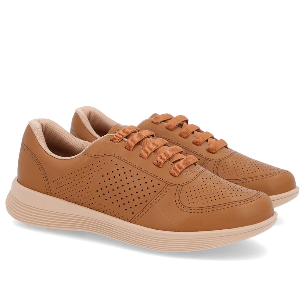 Tênis Marrom Couro Furos Cadarço Elástico Marrom 2