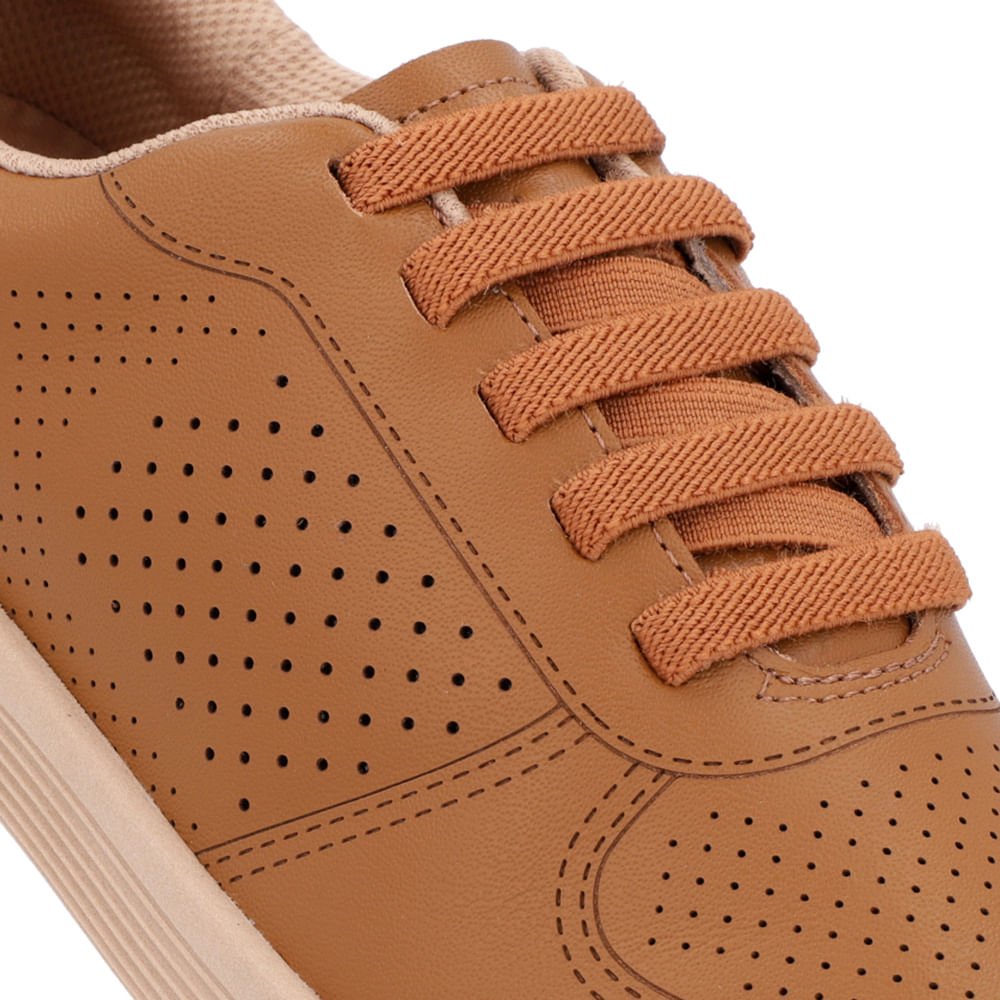 Tênis Marrom Couro Furos Cadarço Elástico Marrom 4