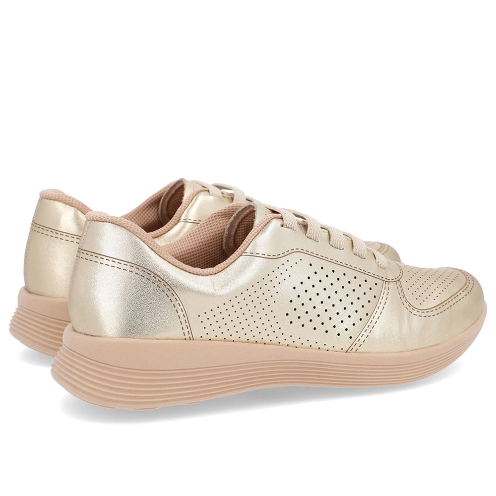 Tênis Dourado Couro Furos Cadarço Elástico Dourado 3