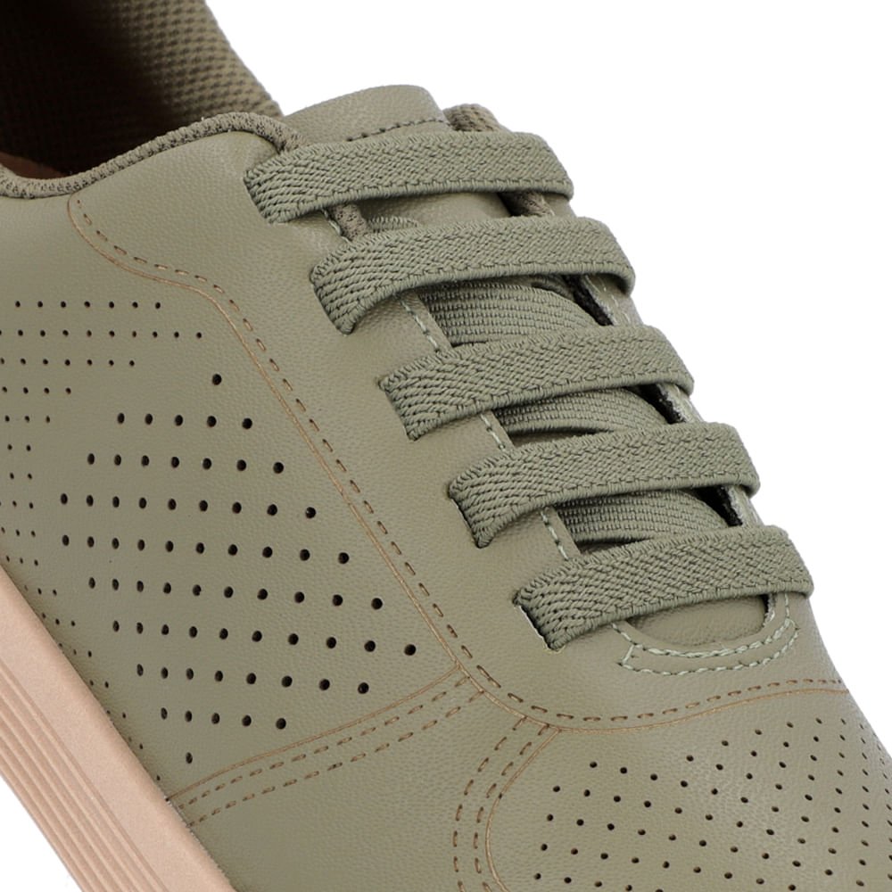 Tênis Verde Couro Furos Cadarço Elástico Verde 4