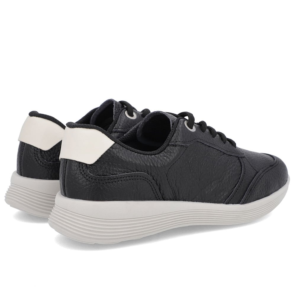 Tênis Preto Couro Furos Cadarço Preto 3